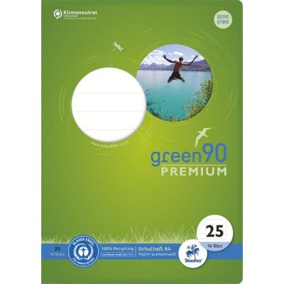 Green Schulheft Lin25, DIN A4, 16 Blatt, 90 g/qm, 9 mm, liniert, mit Rand