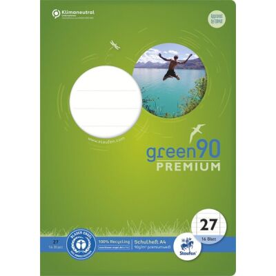 Green Schulheft Lin27, DIN A4, 16 Blatt, 90 g/qm, 9 mm, liniert, mit Rand