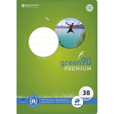 Green Schulheft Lin38, DIN A4, 16 Blatt, 90 g/qm, 5 mm, kariert, mit Rand links