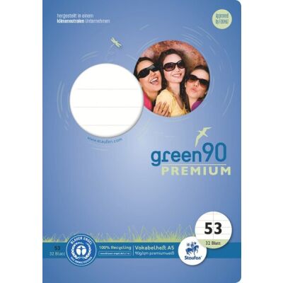 Green Vokabelheft, Lin53, DIN A5, 32 Blatt 90 g/qm, mit Mittellinie