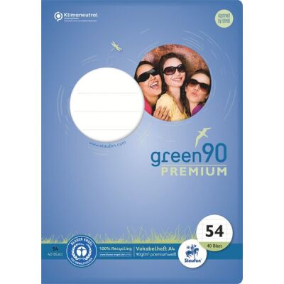 Green Vokabelheft, Lin54, DIN A4, 40 Blatt, 90 g/qm, mit 2 Trennlinien