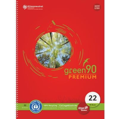 Green Collegeblock, Lin22, DIN A4, 80 Blatt, 90 g/qm, 5 mm, kariert, 4-Loch, rot