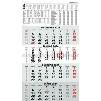 Viermonatskalender, 4 Monate = 1 Blatt, 33 x 58,8 cm, mit Datumsschieber