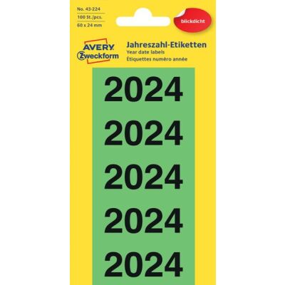 Jahreszahl-Etiketten, 2024, 60 x 24 mm, permanent, grün