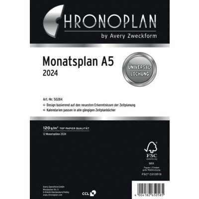 Chronoplan Monatsplan Kalendereinlagen DIN A5, 14,8 x 21,0 cm, aktuelles Kalendarium, 1 Monat = 1 Klappseite