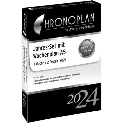 Chronoplan Jahres-Set, DIN A5, aktuelles Kalendarium, 1 Woche = 2 Seiten