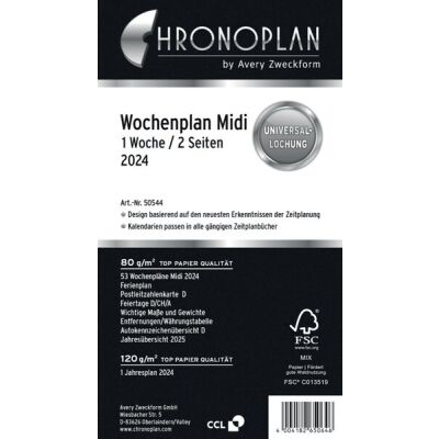 Chronoplan Wochenplan Midi 2024, vertikal, 1 Woche/2 Seiten