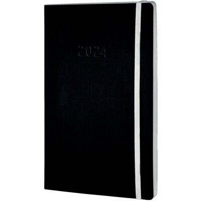 Chronobook Black & White, DIN A5, 2024, Wochenplan, 1 Woche / 2 Seiten, Softcover, Leinenprägung, schwarz