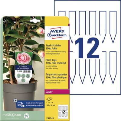 Steckschilder Folie, 190µ, 100 x 20 mm, mikroperforiert, beidseitig bedruckbar, 1 Pack = 10 Blatt = 120 Stück, weiß matt