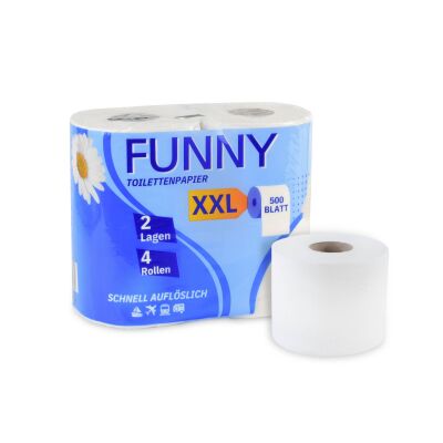 Funny Toilettenpaper, 2-lagig, 500 Blatt pro Rolle, weiß, VE: 10x4 Rollen