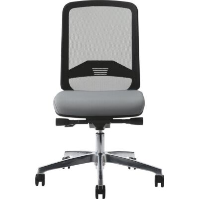 Bürodrehstuhl Bali, Rückenlehne netzbespannt schwarz, Sitz gepolstert grau, Fußkreuz Alu