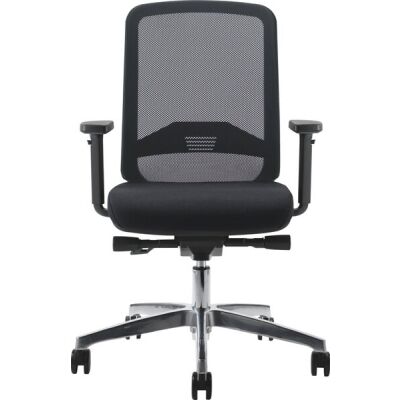 Bürodrehstuhl Bali, Armlehnen höhenverstellbar, Rückenlehne netzbespannt schwarz, Sitz gepolstert schwarz, Fußkreuz Alu