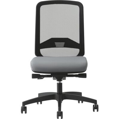 Bürodrehstuhl Bali, Rückenlehne netzbespannt schwarz, Sitz gepolstert grau, Fußkreuz Kunststoff schwarz