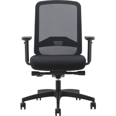 Bürodrehstuhl Bali, Armlehnen höhenverstellbar, Rückenlehne netzbespannt schwarz, Sitz gepolstert schwarz, Fußkreuz Kunststoff schwarz