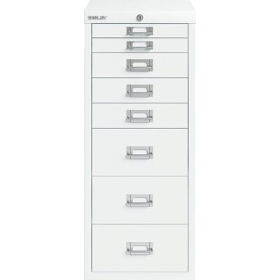 Schubladenschrank 8 Schübe, mit Schloss, (H x B x T) 670 x 279 x 408 mm, verkehrsweiß