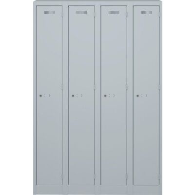 Garderobenschrank Primary, 4 Abteile, je 1 Fach, abschließbar, 1800 x 600 x 500 mm, lichtgrau