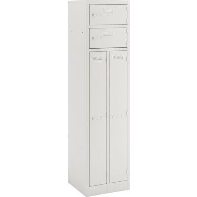 Garderobenkombination Primary, 2 Abteile, 2 Schubladen, abschlißebar, 1800 x 450 x 450 mm, lichtgrau