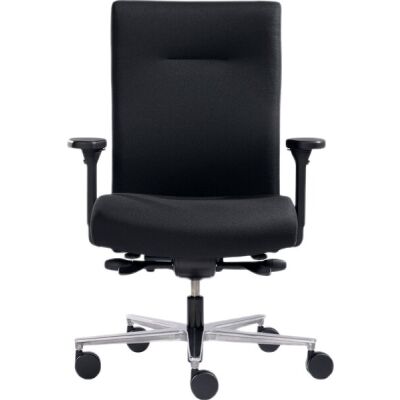 Bürodrehstuhl Sumo, ohne Kopfstütze, mit Armlehne, Nutzgewicht bis max. 180 kg, wird zerlegt geliefert, Stoffbezug schwarz