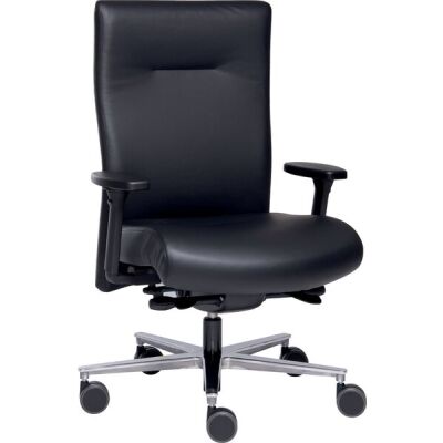 Bürodrehstuhl Sumo, ohne Kopfstütze, mit Armlehne, Nutzgewicht bis max. 180 kg, wird zerlegt geliefert, Leder schwarz