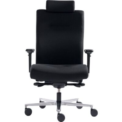 Bürodrehstuhl Sumo, mit Kopfstütze, mit Armlehne, Nutzgewicht bis max. 180 kg, wird zerlegt geliefert, Stoffbezug schwarz