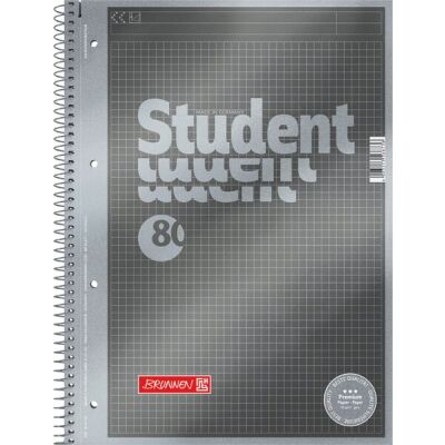 Collegeblock Premium Student Protokoll, 80 Blatt, 90g/qm, kariert, Rand und Kopfzeile, DIN A4, anthrazit