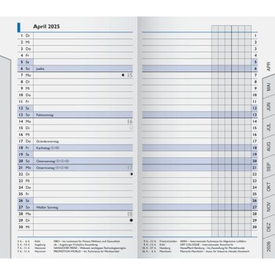Monatskalender-Ersatzeinlage 753, 9 x 15 cm, 1 Monat/2 Seiten, 32 Seiten, Druck: schwarz/blau, Jahresübersicht aktuelles Jahr und Folgejahr