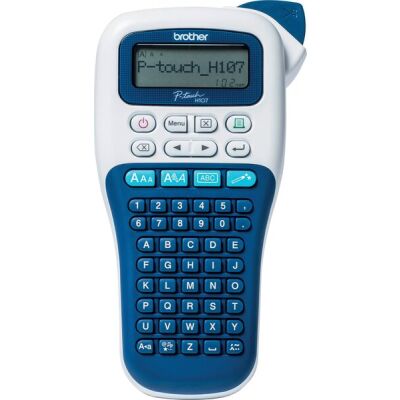 Beschriftungsgerät P-Touch H107B, Mobiles Gerät für TZe-Schriftbänder in 3,5/6/9 und 12 mm Breite, ABC-Tastatur mit separatem Ziffernblock, Farbe: blau/weiß