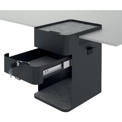 Desktop locker 503, Soft-Close Schublade mit Filzeinlage, Stahlklammer zum befestigen, zusätzlich ein offenes Fach, schwarz