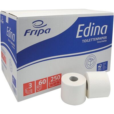 Toilettenpapier Edina, 3-lagig, hochweiß, mit Dekorprägung, 250 Blatt/Rolle, 60 Rollen/Packung