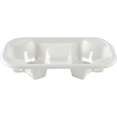 Bio Becherhalter Double, Zuckerrohr, kompostierbar, für 2 Coffe-to-go-Becher, 50 Stück