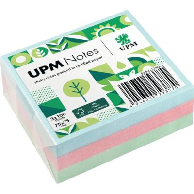 Haftnotiz, 75 x 75 mm, Pastell Mix grün, blau, rosa, 100 Blatt/Block, 3 Blöcke, Pergaminverpackung, FSC®-zertifiziert