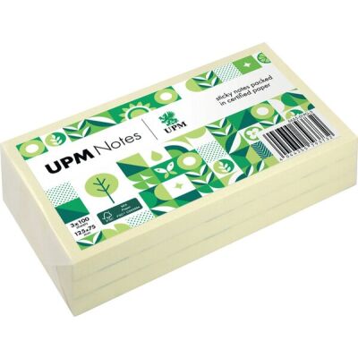 Haftnotiz, 125 x 75 mm, Pastell gelb, 100 Blatt/Block, 3 Blöcke, Pergaminverpackung, FSC®-zertifiziert