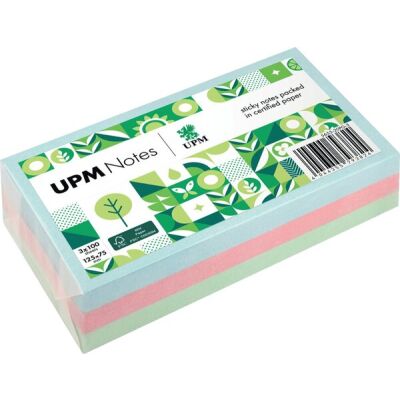 Haftnotiz, 125 x 75 mm, Pastell Mix grün, blau, rosa, 100 Blatt/Block, 3 Blöcke, Pergaminverpackung, FSC®-zertifiziert