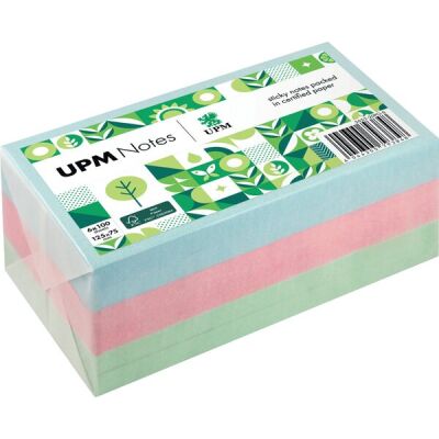 Haftnotiz, 125 x 75 mm, Pastell Mix grün, blau, rosa, 100 Blatt/Block, 6 Blöcke, Pergaminverpackung, FSC®-zertifiziert