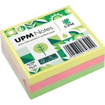 Haftnotiz, 75 x 75 mm, Brillant Mix gelb, pink, grün, 100 Blatt/Block, 3 Blöcke, Pergaminverpackung, FSC®-zertifiziert