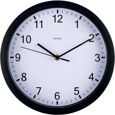 Wanduhr Elba, Ø 25 cm, analoge Zeitanzeige, geräuscharmes Uhrwerk ohne Ticken, schwarz