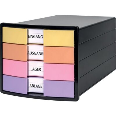Schubladenbox IMPULS, 4 Schubladen, geschlossen, schwarz/pastell farbig, (H x B x T) 235 x 280 x 368 mm