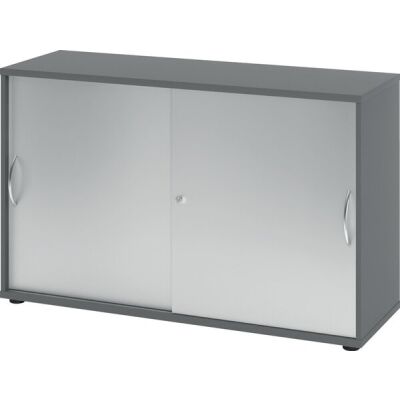 Schiebetürenschrank 1752, (H x B x T) 748 x 120 x 400 mm, 2 Ordnerhöhen, abschließbar, graphit/silber