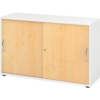 Schiebetürenschrank 1752, (H x B x T) 748 x 120 x 400 mm, 2 Ordnerhöhen, abschließbar, weiß/ahorn