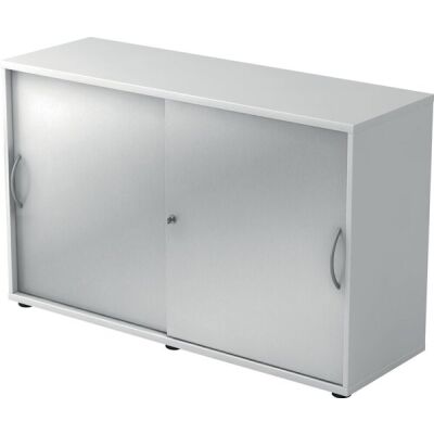 Schiebetürenschrank 1752, (H x B x T) 748 x 120 x 400 mm, 2 Ordnerhöhen, abschließbar, weiß/silber