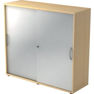 Schiebetürenschrank 1753, (H x B x T) 1200 x 1110 x 400 mm, 3 Ordnerhöhen, abschließbar, ahorn/silber