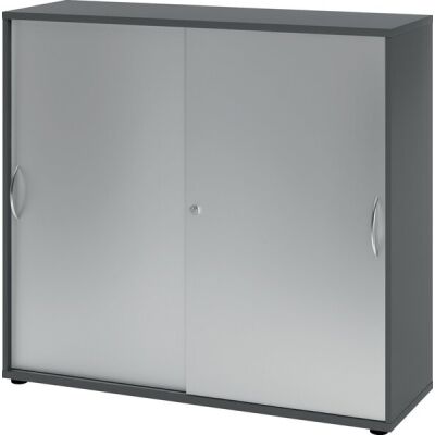 Schiebetürenschrank 1753, (H x B x T) 1200 x 1110 x 400 mm, 3 Ordnerhöhen, abschließbar, graphit/silber