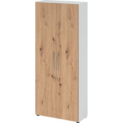 Flügeltürenschrank 4100, 1880 x 800 x 346 mm, 5 Ordnerhöhen, 4 Fachböden, weiß/asteiche