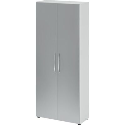 Flügeltürenschrank 4100, 1880 x 800 x 346 mm, 5 Ordnerhöhen, 4 Fachböden, weiß/silber