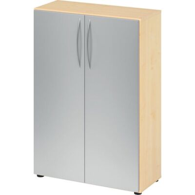 Flügeltürenschrank 450, 1144 x 800 x 346 mm, 3 Ordnerhöhen, 2 Fachböden, ahorn/silber