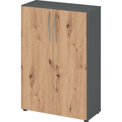 Flügeltürenschrank 450, 1144 x 800 x 346 mm, 3 Ordnerhöhen, 2 Fachböden, graphit/asteiche