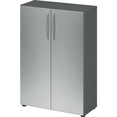 Flügeltürenschrank 450, 1144 x 800 x 346 mm, 3 Ordnerhöhen, 2 Fachböden, graphit/silber
