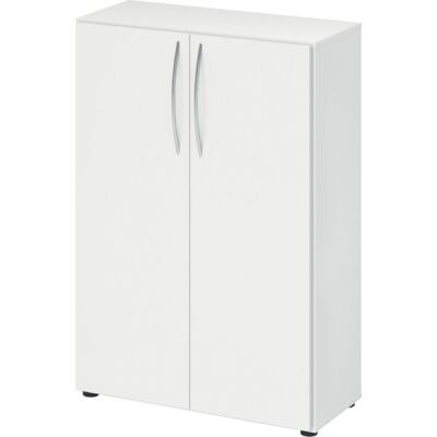 Flügeltürenschrank 450, 1144 x 800 x 346 mm, 3 Ordnerhöhen, 2 Fachböden, weiß/weiß