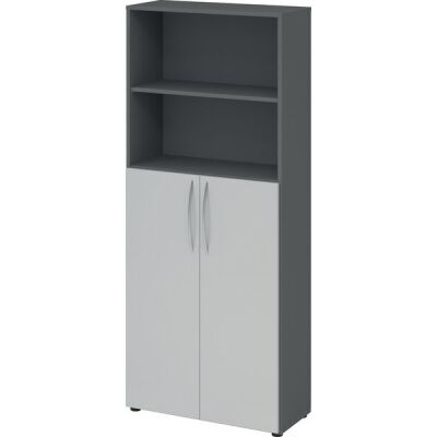 Regal 4770, (H x B x T) 1880 x 800 x 346 mm, 5 Ordnerhöhen, Drehtüren unten, graphit/grau