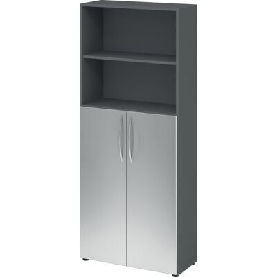 Regal 4770, (H x B x T) 1880 x 800 x 346 mm, 5 Ordnerhöhen, Drehtüren unten, graphit/silber